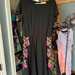 eShakti Floral Embroidered Fit & Flare Dress with pockets!